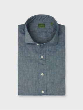 Sid Mashburn Men’s Shirt Button-Up Blue Linen-Blend Large